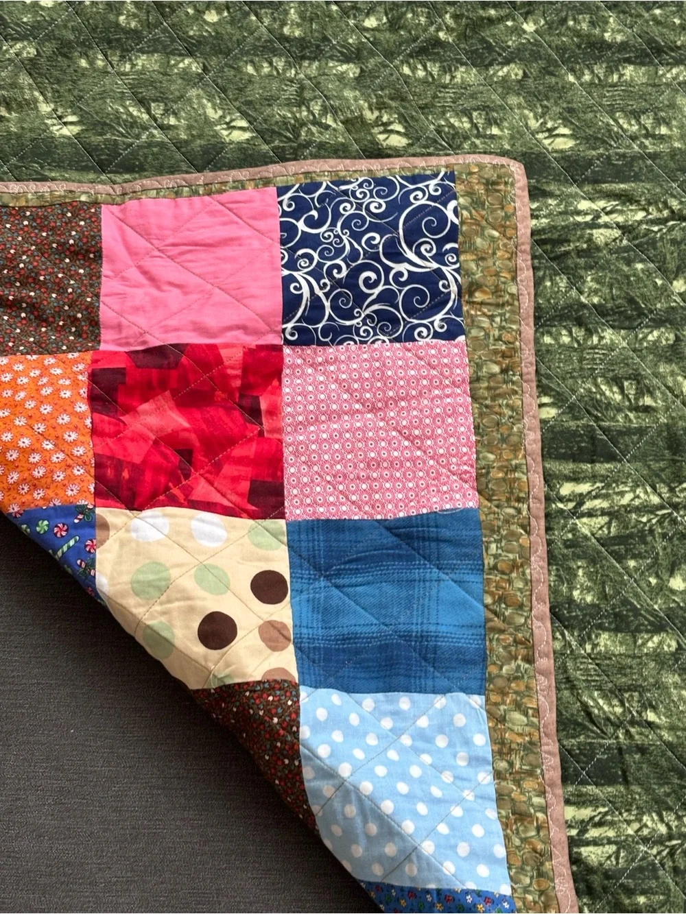 Handmade Reversible Dinosaur Baby Quilt Kids Patchwork Blanket 43x35